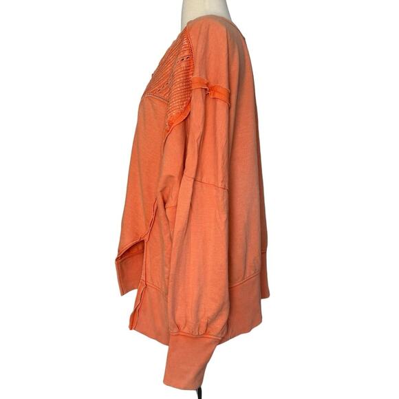 Anthropologie PILCRO Orange Pintuck Sweatshirt Top Size L - 100% Cotton - Picture 9 of 11